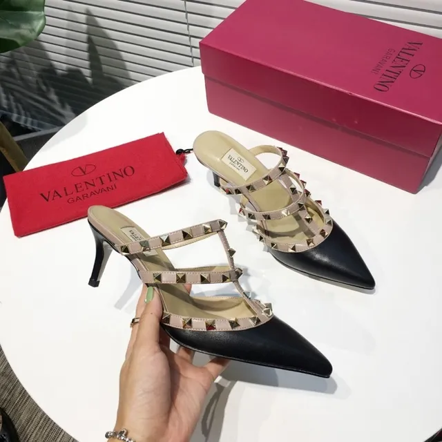 Valentino Rockstud Strappy Studded Black and Beige Stilettos 5