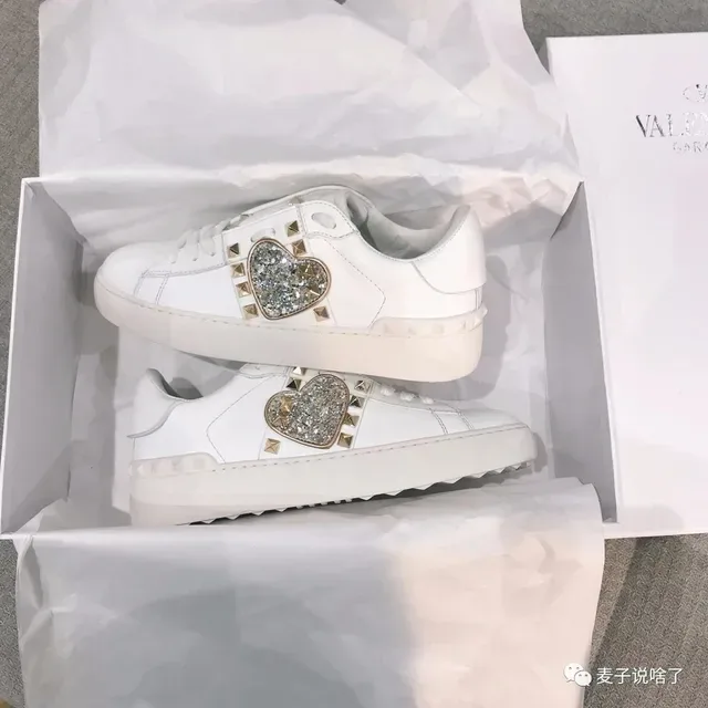 Valentino Rockstud Studded Crystal Heart White Lifestyle Sneakers 3