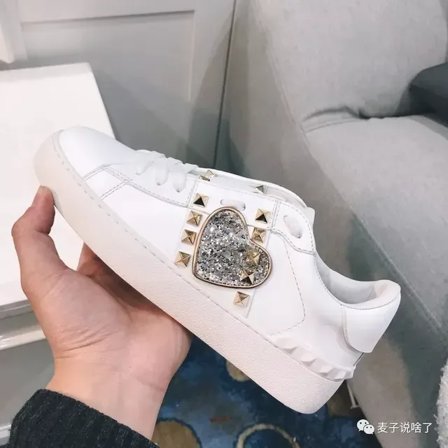 Valentino Rockstud Studded Crystal Heart White Lifestyle Sneakers 4