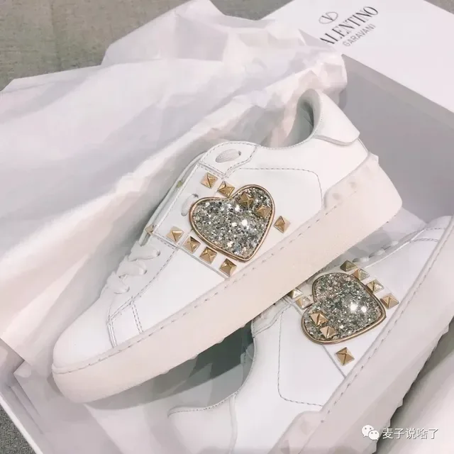 Valentino Rockstud Studded Crystal Heart White Lifestyle Sneakers 5