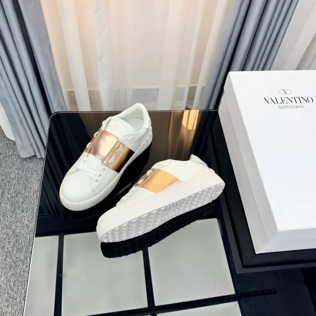 Valentino Rockstud White and Rose Gold Metallic Strap Lifestyle Sneakers 2
