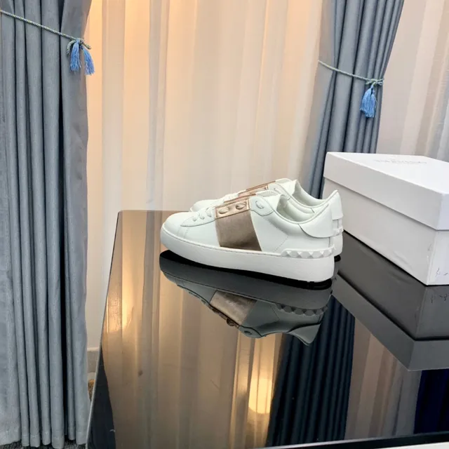 Valentino Rockstud White and Rose Gold Metallic Strap Lifestyle Sneakers 3