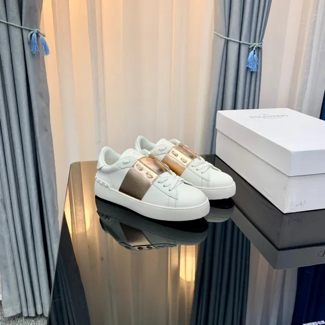 Valentino Rockstud White and Rose Gold Metallic Strap Lifestyle Sneakers 5