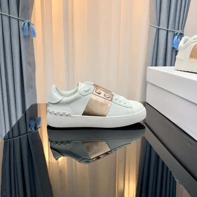 Valentino Rockstud White and Rose Gold Metallic Strap Lifestyle Sneakers 6
