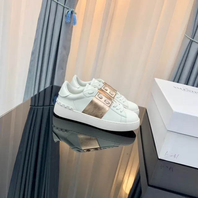 Valentino Rockstud White and Rose Gold Metallic Strap Lifestyle Sneakers 7