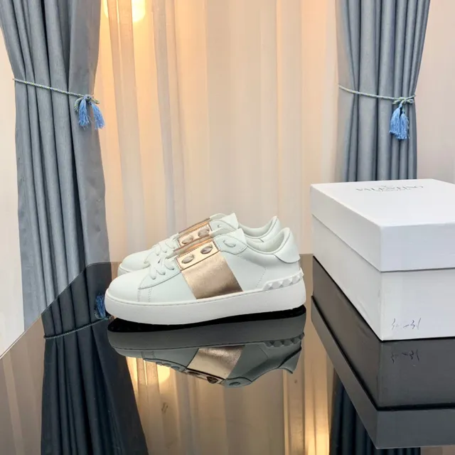 Valentino Rockstud White and Rose Gold Metallic Strap Lifestyle Sneakers 8