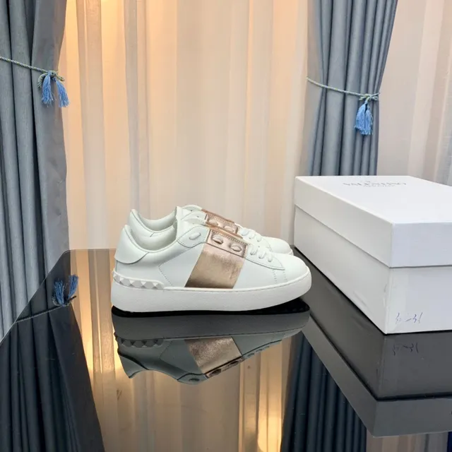 Valentino Rockstud White and Rose Gold Metallic Strap Lifestyle Sneakers 9