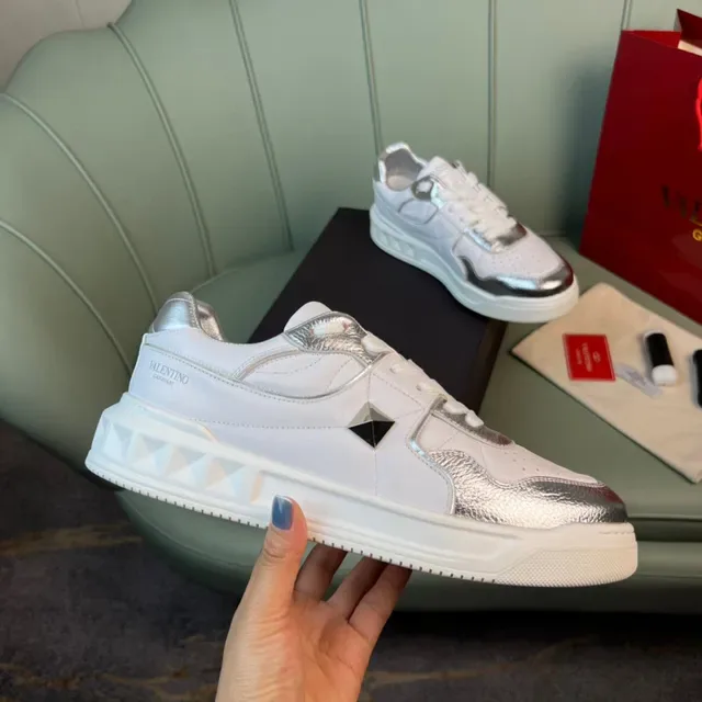 Valentino Rockstud White and Silver Metallic Lifestyle Sneakers 4