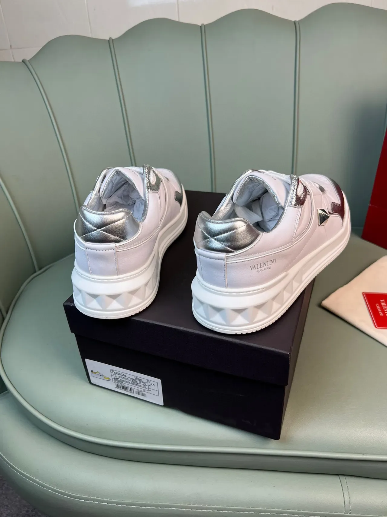 Valentino Rockstud White and Silver Metallic Lifestyle Sneakers 6