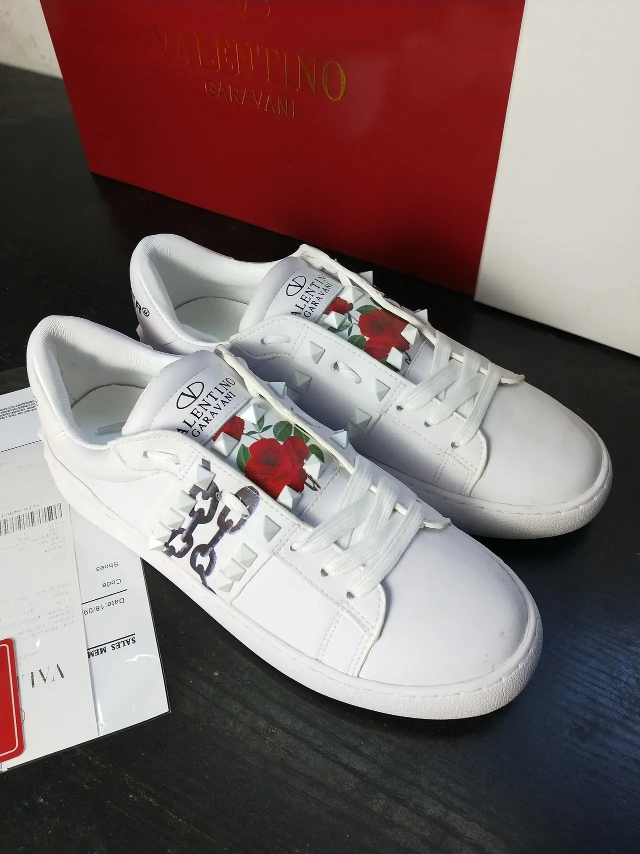 Valentino Rockstud White Leather Floral Chain Stud Lifestyle Sneakers 3