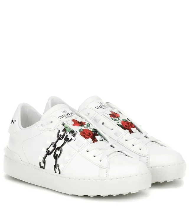 Valentino Rockstud White Leather Floral Chain Stud Lifestyle Sneakers 4