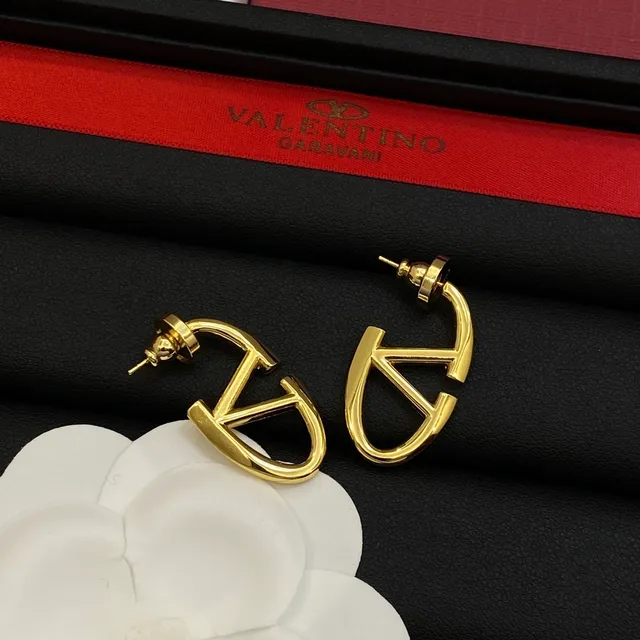 Valentino V-Shape Prata Dourado Corte Aberto Brincos 2