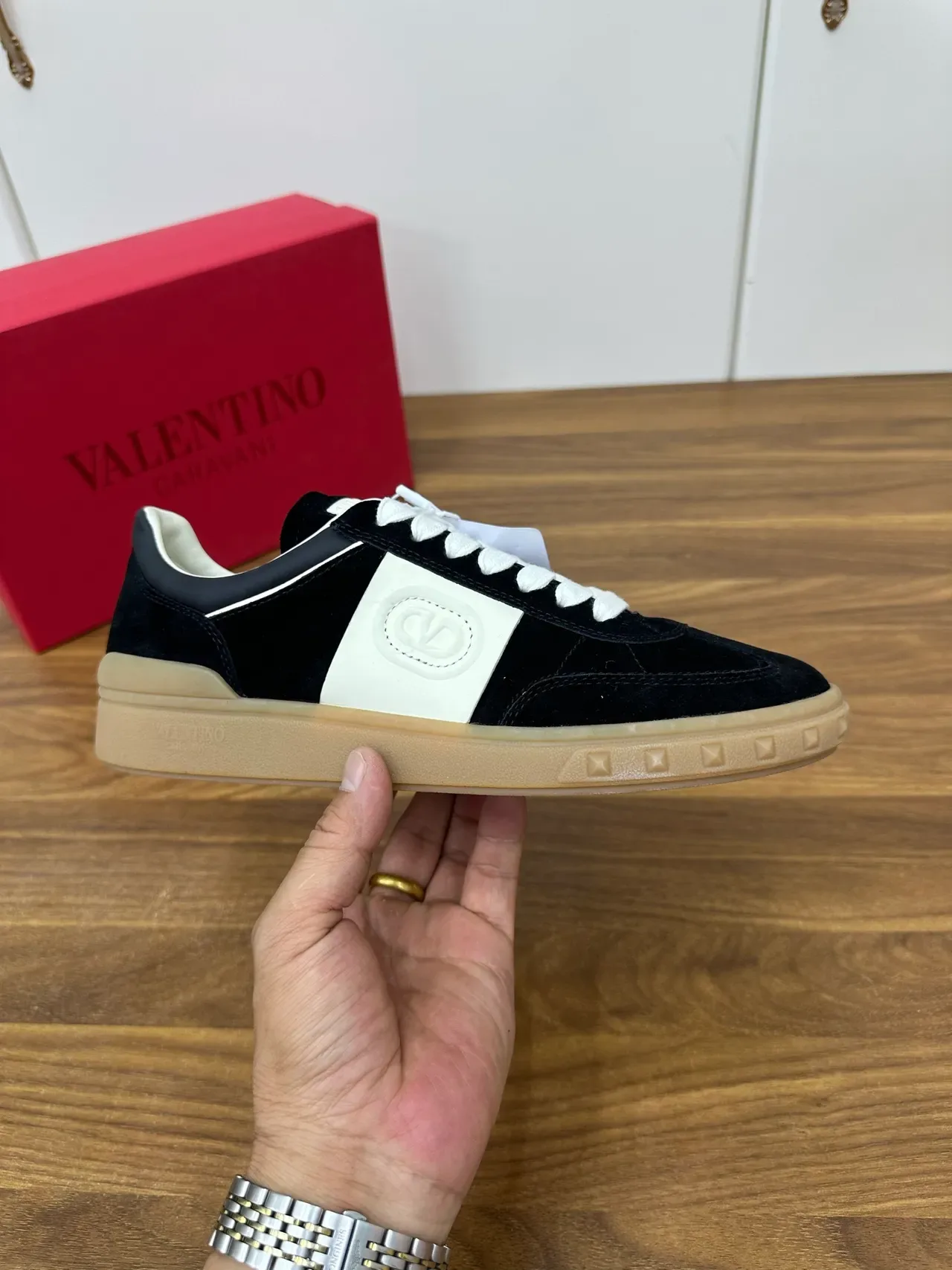 Valentino VLOGO Black and White Suede Lifestyle Sneakers 4