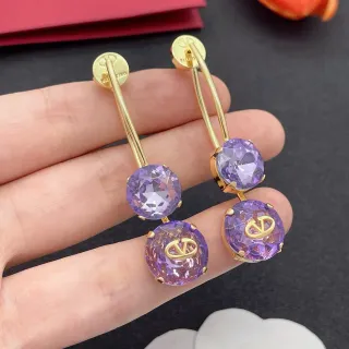 Valentino VLogo Doble Cristal Púrpura Dorado-Tono Aretes