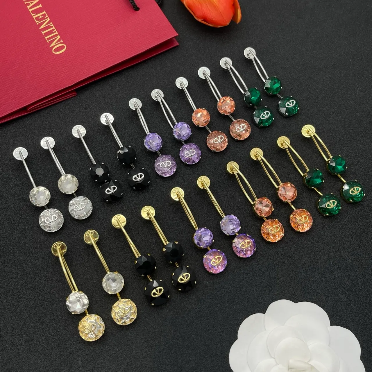 Valentino VLogo 双水晶紫色金色调耳环 2