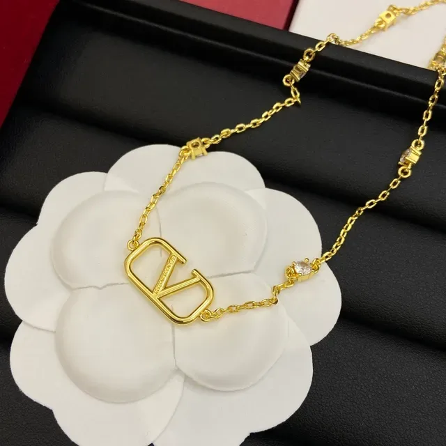 Valentino VLogo Gold-Tone Crystal Chain Necklace 2