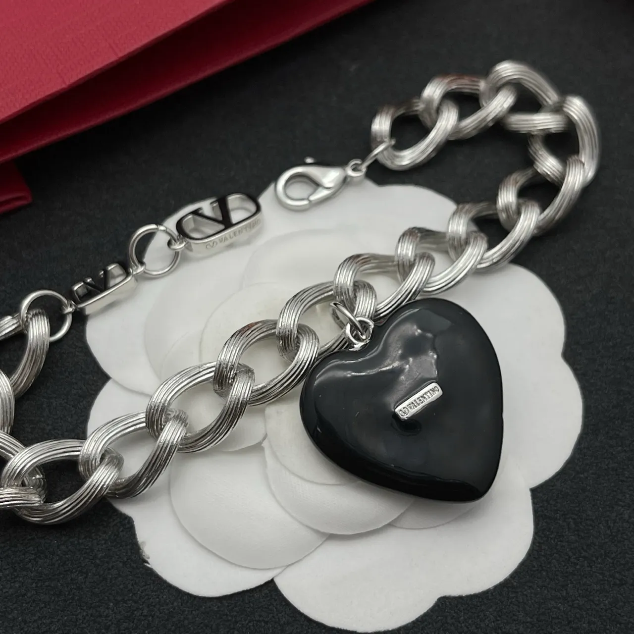Valentino VLogo Heart Twisted-Link Silver and Black Bracelet 3