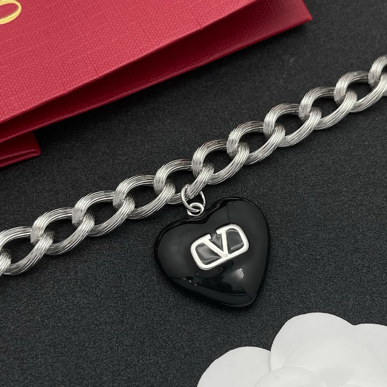 Valentino VLogo Heart Twisted-Link Silver and Black Bracelet 7