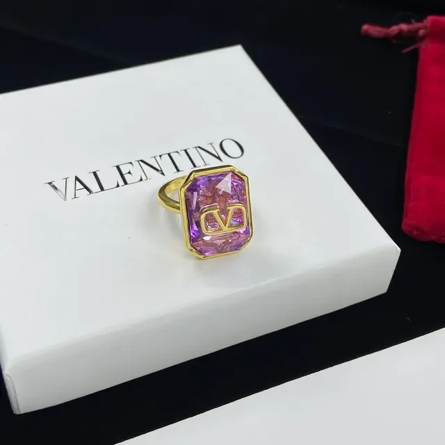 Valentino VLogo Purple Gold Rectangular Faceted Stone Motif Earrings 3