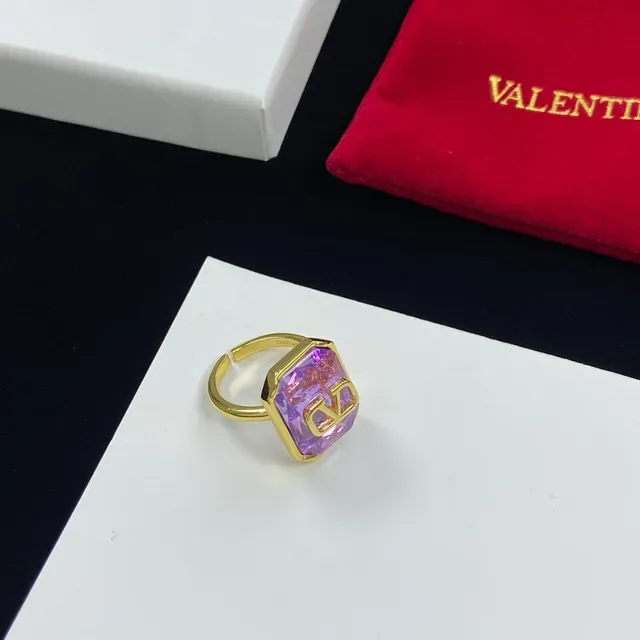 Valentino VLogo Purple Gold Rectangular Faceted Stone Motif Earrings 4