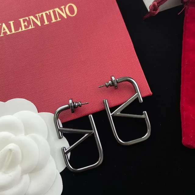 Valentino VLTN Geometric Gunmetal Stud Earrings 2