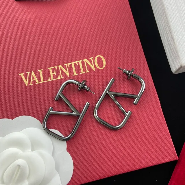 Valentino VLTN Geometric Gunmetal Stud Earrings 3