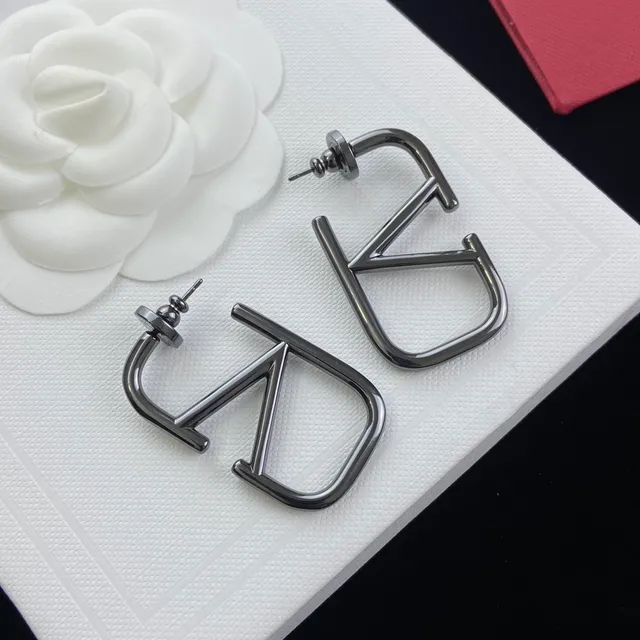 Valentino VLTN Geometric Gunmetal Stud Earrings 4