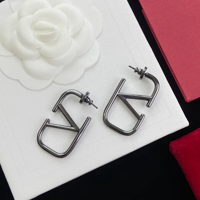 Valentino VLTN Geometric Gunmetal Stud Earrings 5