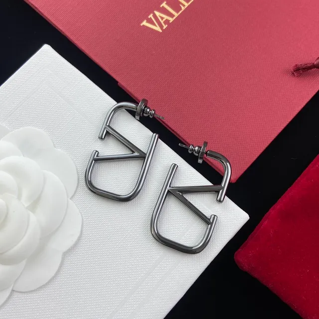 Valentino VLTN Geometric Gunmetal Stud Earrings 6