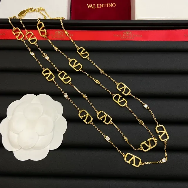 Valentino VLTN Colar com eslabões de cristal dourado 3