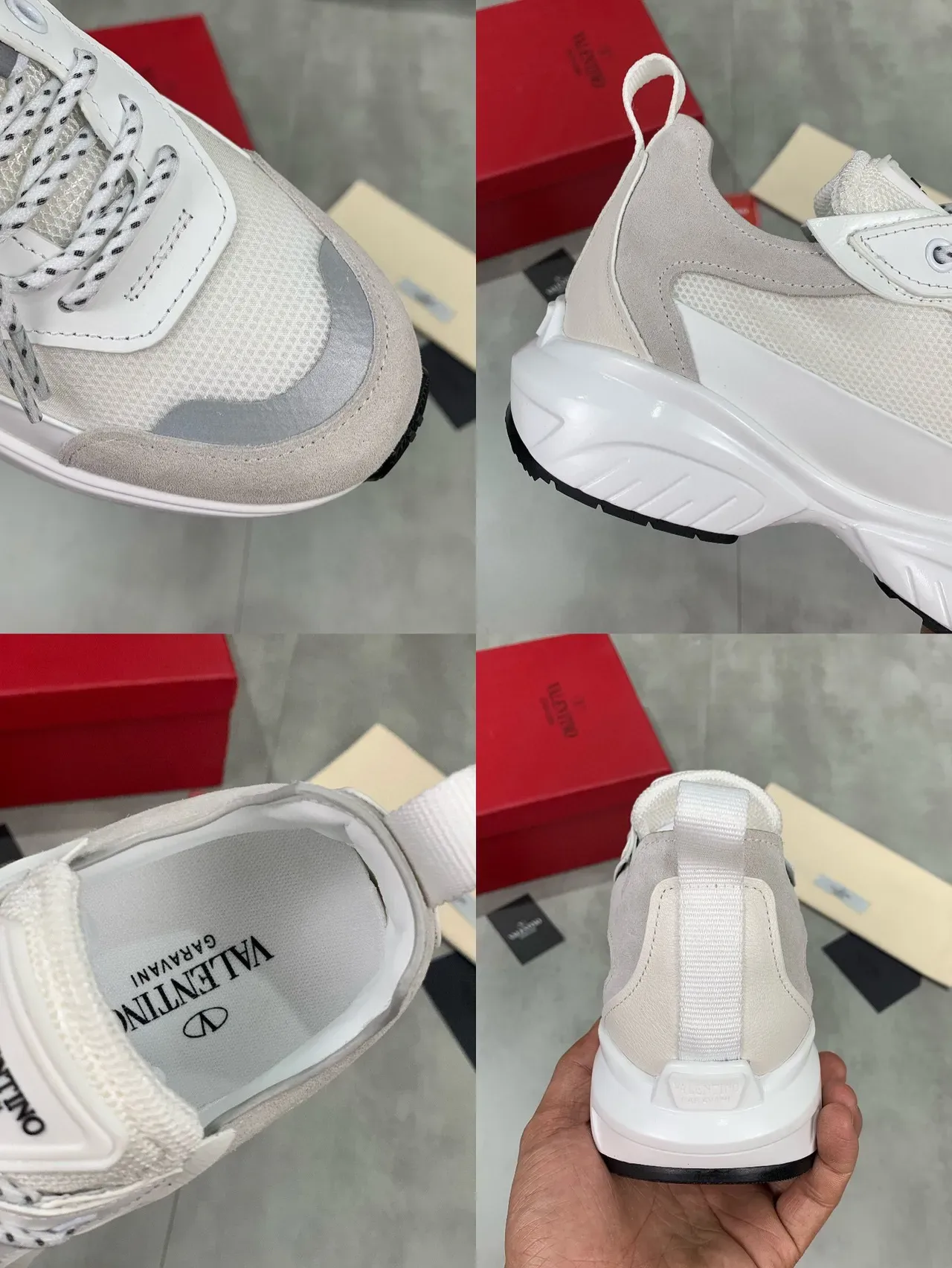 Valentino Blanc Beige Semelle Maille Et Daim Supérieur Sneakers Chunky 2