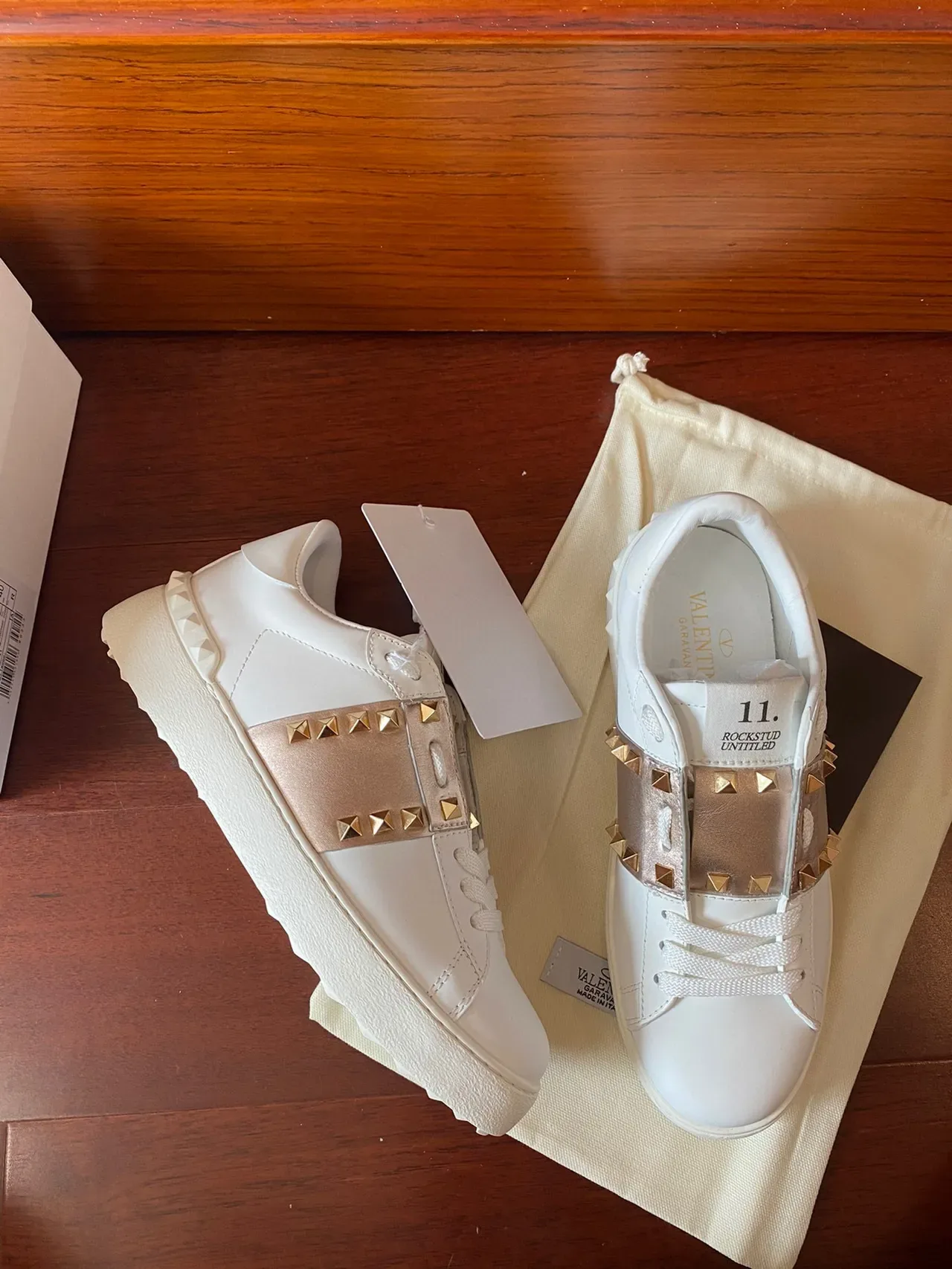 Valentino White Gold Leather Pyramid Studs Lifestyle Sneakers 8