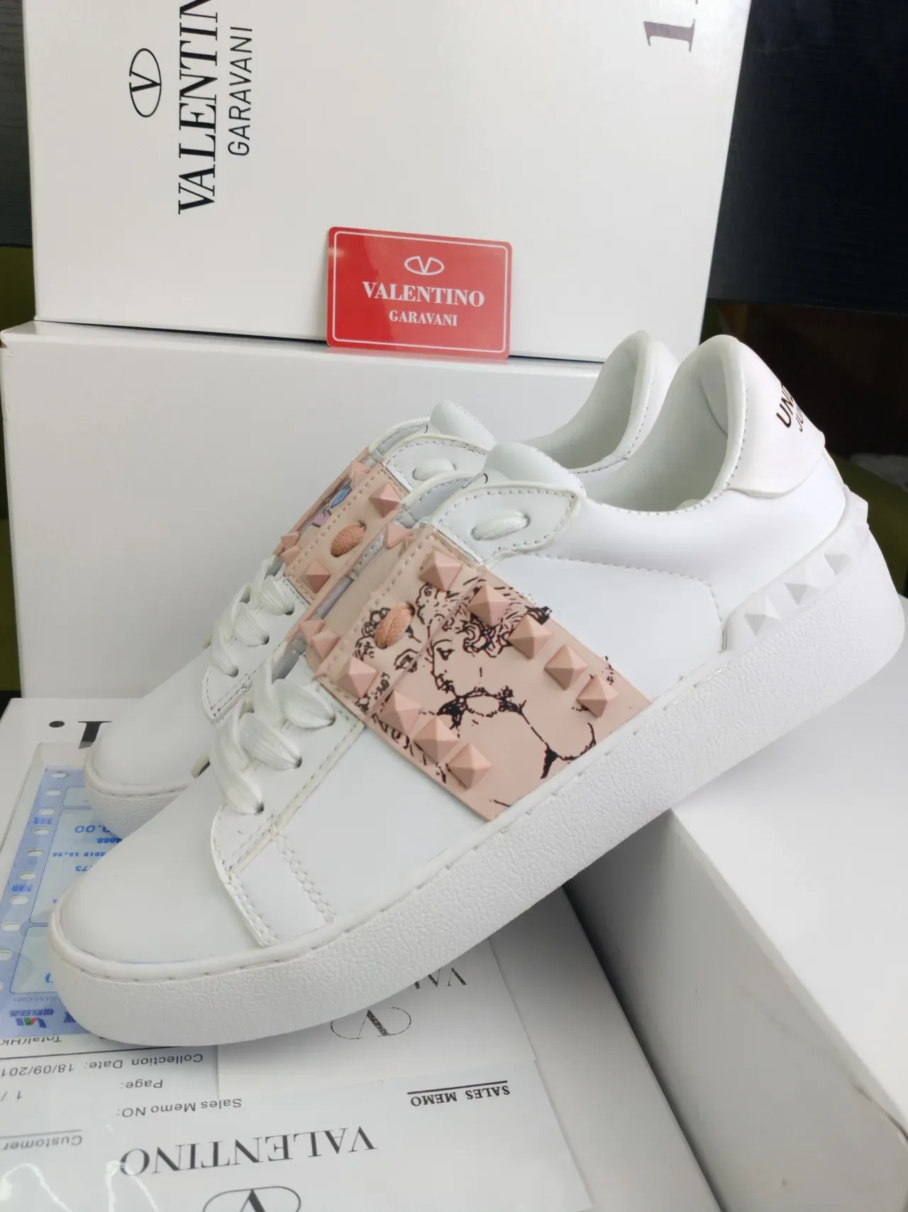 Valentino White Pink Leather Blush Studded Strap Lifestyle Sneakers 2