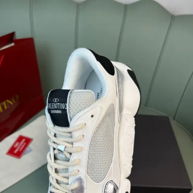 Valentino White Silver Sole Mesh And Metallic Overlays Chunky Sneakers 3