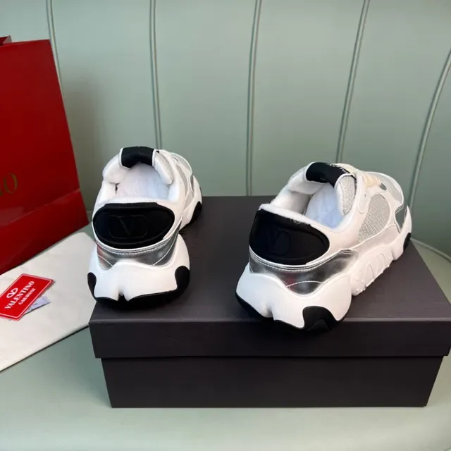 Valentino White Silver Sole Mesh And Metallic Overlays Chunky Sneakers 6
