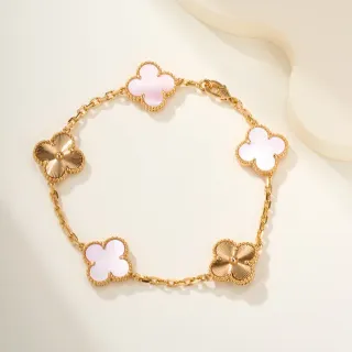 Van Cleef & Arpels Alhambra Five Motif 粉色珍珠母和金手链