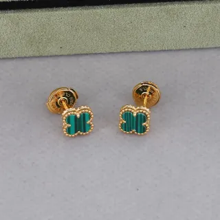 Van Cleef & Arpels Alhambra Malachite Four-Leaf Clover Stud Earrings