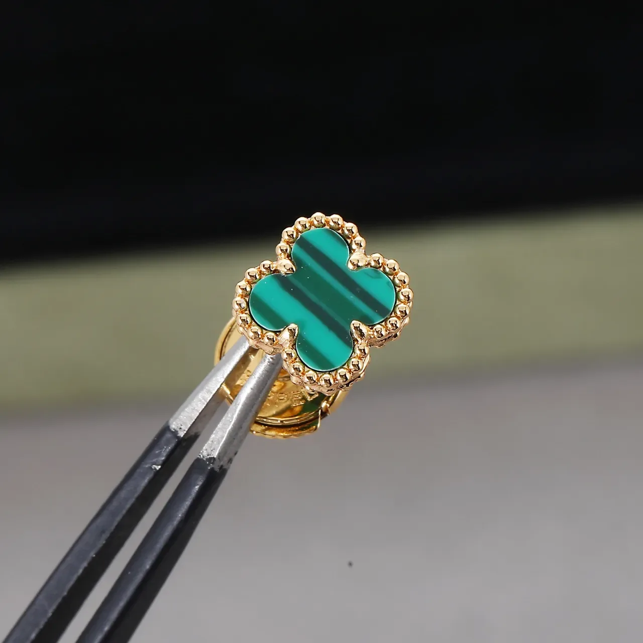 Van Cleef & Arpels Alhambra Malachite Four-Leaf Clover Stud Earrings 4