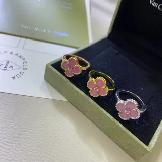 Van Cleef & Arpels Alhambra Pink Enamel Clover Motif Rings