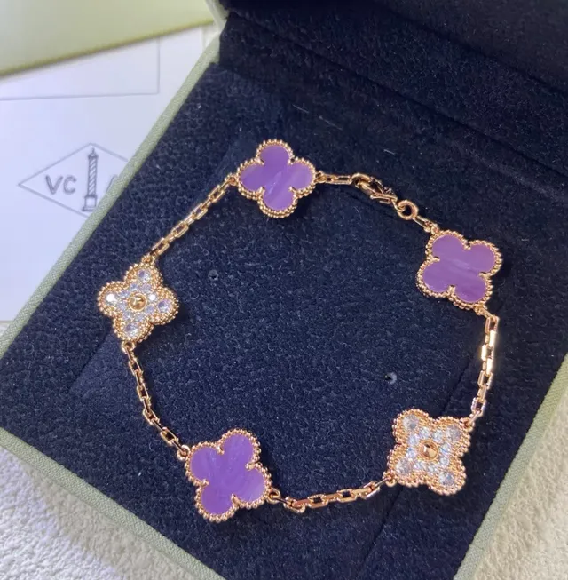Van Cleef & Arpels Alhambra 紫色珐琅 四叶草 手链 3