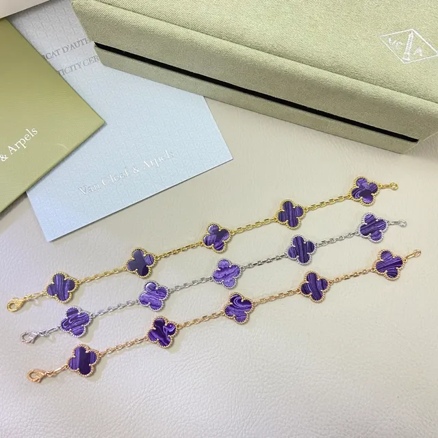 Van Cleef & Arpels Alhambra Collier de Trèfle à Quatre Feuilles en Pierre Marbrée Violette 2