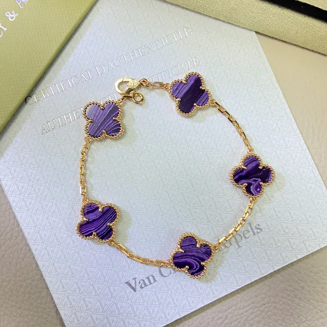 Van Cleef & Arpels Alhambra Collier de Trèfle à Quatre Feuilles en Pierre Marbrée Violette 5