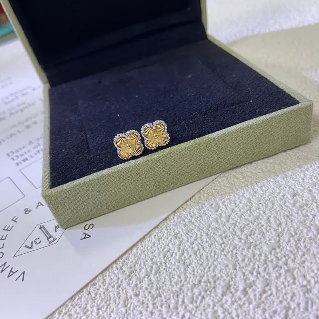 Van Cleef & Arpels Alhambra Yellow Gold and Diamond Stud Earrings 3
