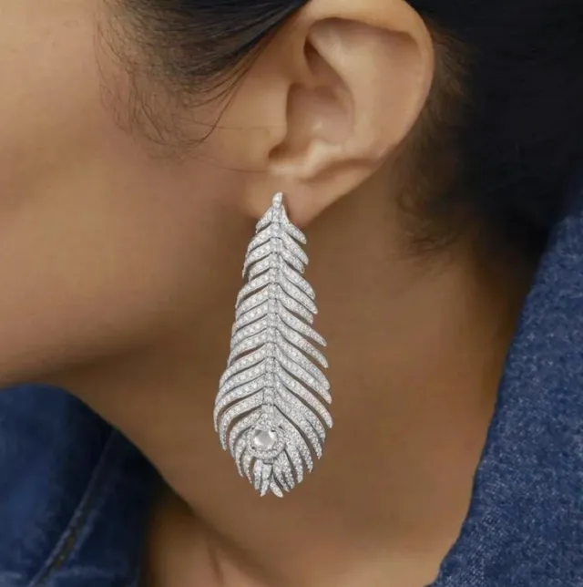 Van Cleef & Arpels 金色白色羽毛图案镶钻石耳环 9