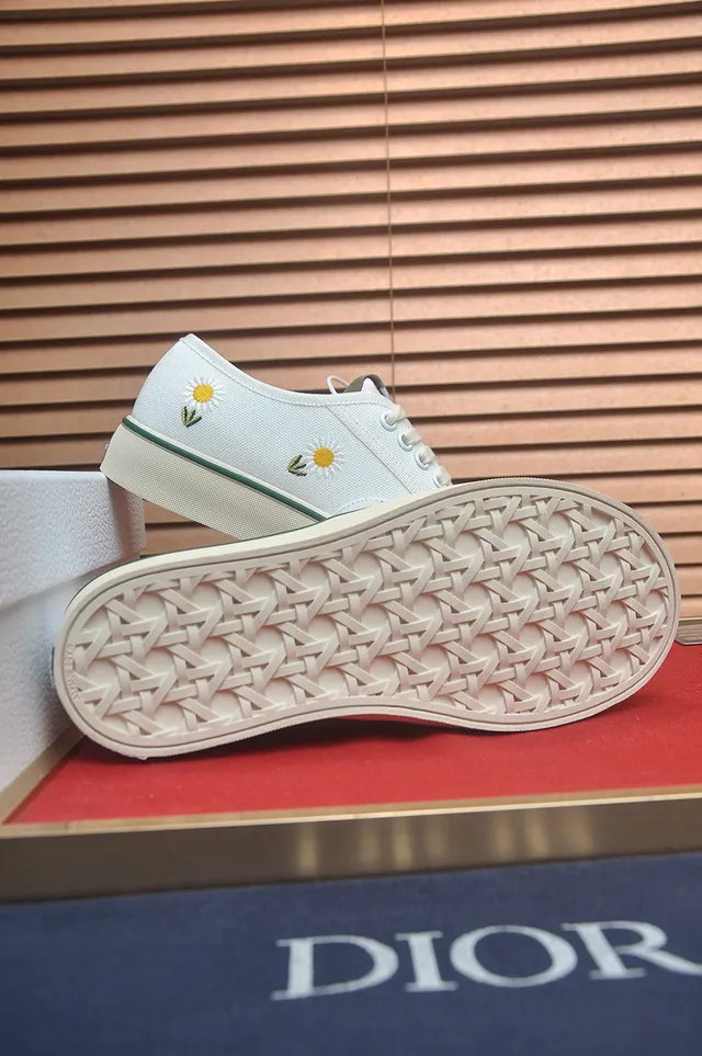 Vans Era White Green Canvas Upper Embroidered Daisies Skateboard Shoes 3