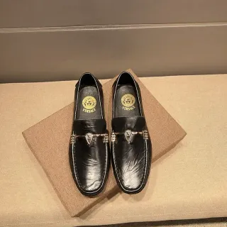Versace Black Gold Leather Medusa-Bit Buckle Loafer