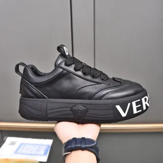 Versace Chain Reaction কালো চামড়া প্ল্যাটফর্ম লাইফস্টাইল স্নিকার