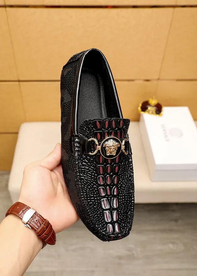 Versace Chain Reaction Croc-Embossed Medusa Loafers 7