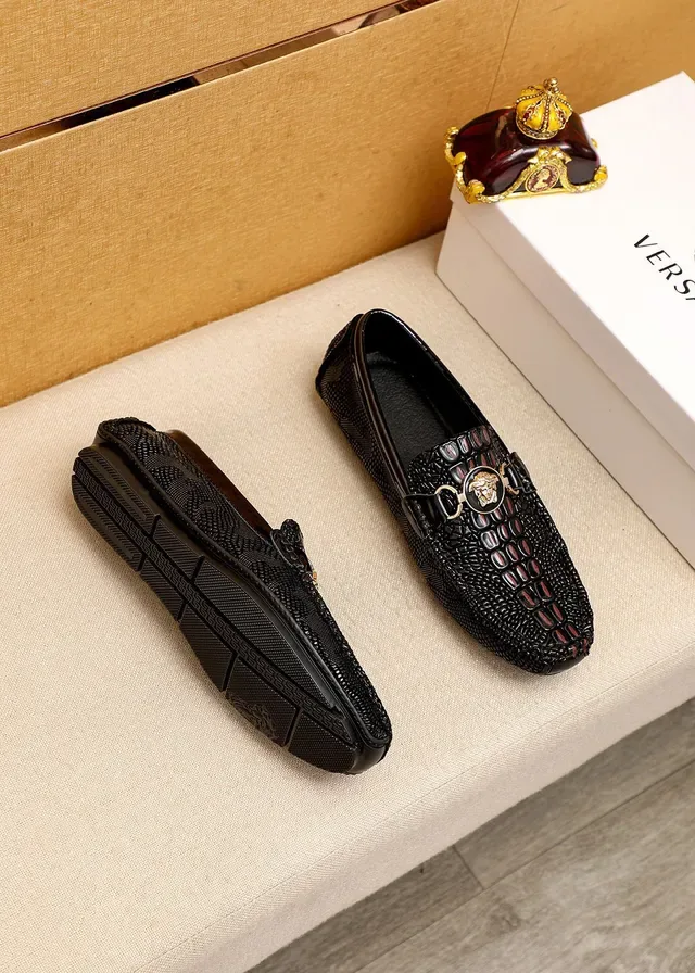 Versace Chain Reaction Croc-Embossed Medusa Loafers 9
