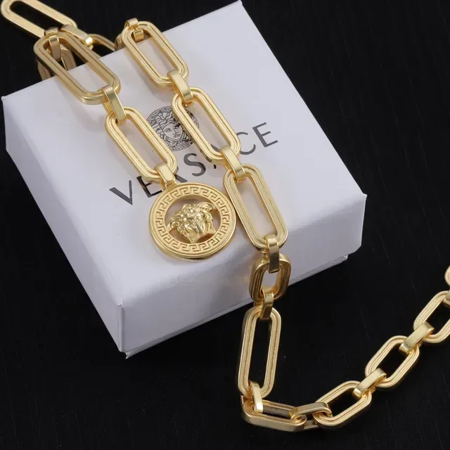 Versace Chain Reaction Gold-Tone Rectangular Link Necklace 3